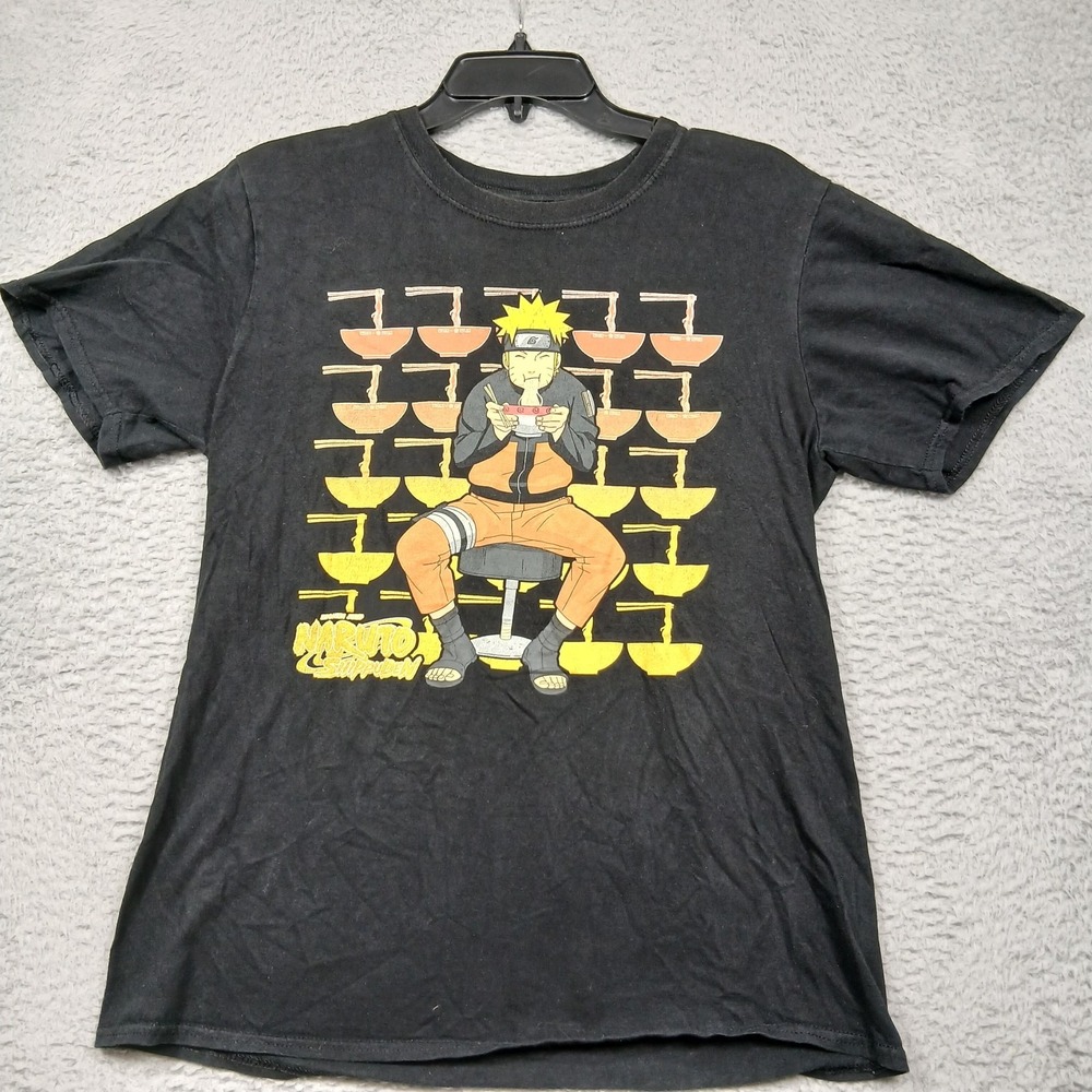 Naruto Shippuden‎ Shirt Mens Medium Black Anime Ramen Bowls Cartoon Graphic Tee